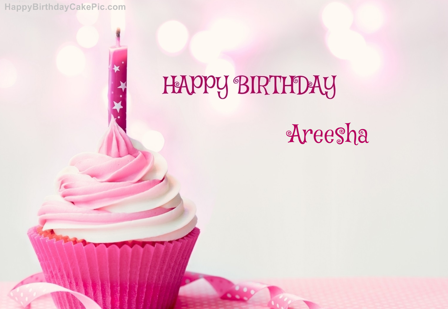 write name on Happy Birthday Cupcake Candle Pink Cake